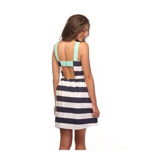 Dayton K Navy Blue White Striped Fit‎ & Flare Sleeveless Dress XS